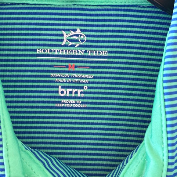 NWT Southern Tide Men's M Meadowbrook Stripe Polo in Parakeet w Pimento Cheese - Picture 5 of 15